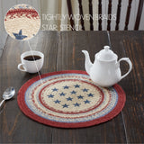 Celebration Braided Jute Mat Trivet Placemat, Round, Red Creme Blue, 15 inch, Set of 3