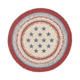 Celebration Braided Jute Mat Trivet Placemat, Round, Red Creme Blue, 15 inch, Set of 3