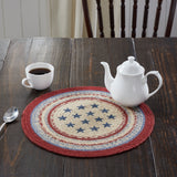 Celebration Braided Jute Mat Trivet Placemat, Round, Red Creme Blue, 15 inch, Set of 3