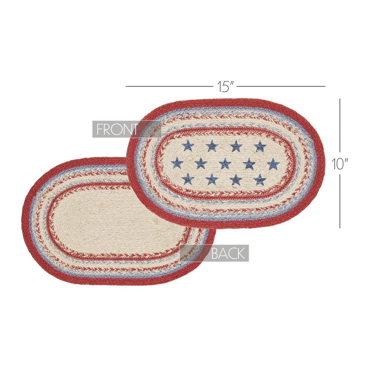 Celebration Dining Table Placemat, Braided Jute, Oval, Red Creme Blue, 10x15, 8 Pack 8 Pack