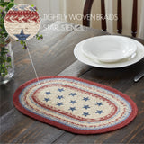 Celebration Dining Table Placemat, Braided Jute, Oval, Red Creme Blue, 10x15, 8 Pack 8 Pack