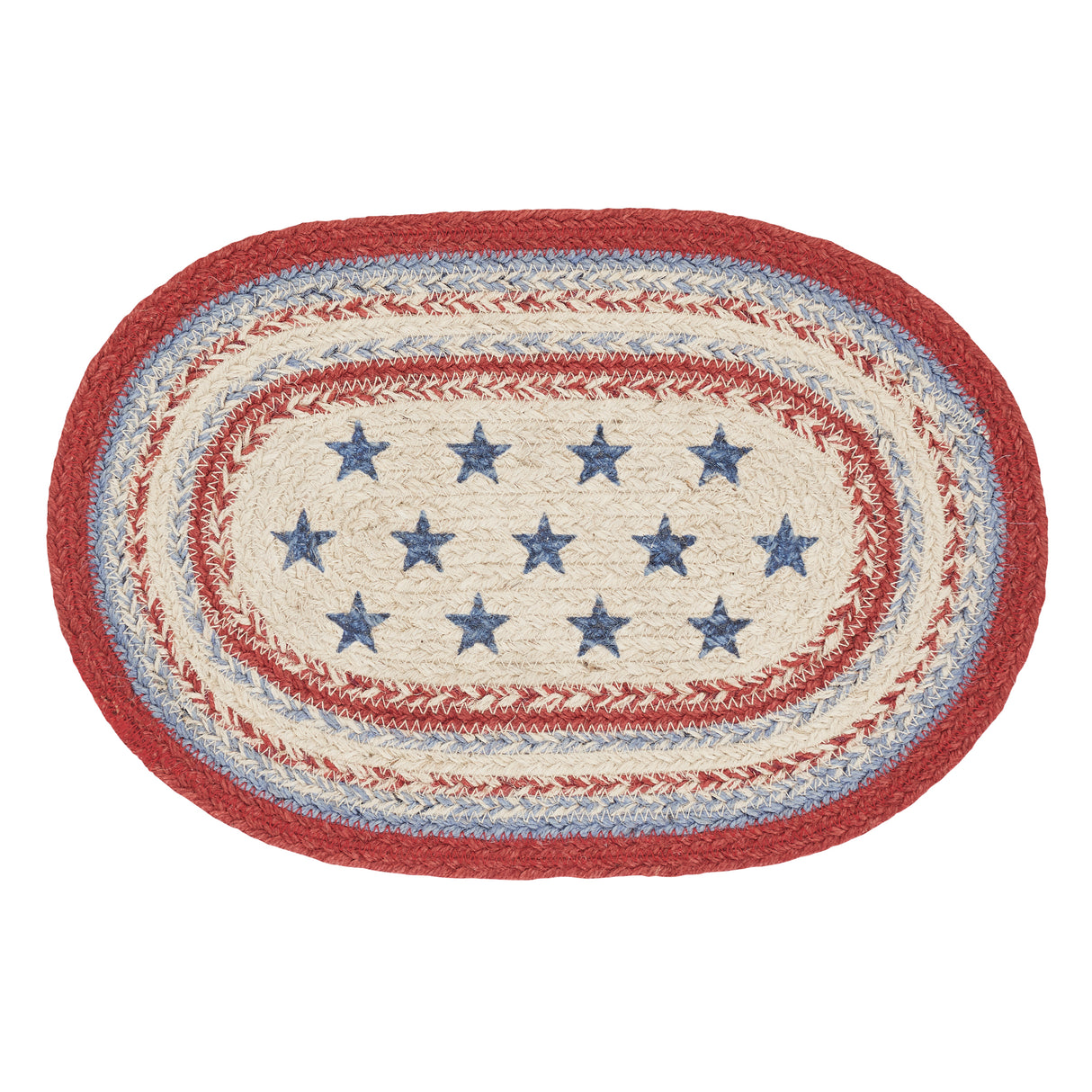 Celebration Dining Table Placemat, Braided Jute, Oval, Red Creme Blue, 10x15, 12 Pack 12 Pack