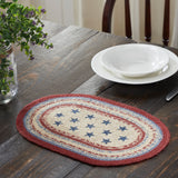 Celebration Dining Table Placemat, Braided Jute, Oval, Red Creme Blue, 10x15, 6 Pack 6 Pack