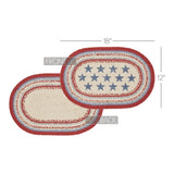 Celebration Dining Table Placemat, Braided Jute, Oval, Red Creme Blue, 12x18, 2 Pack