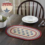 Celebration Dining Table Placemat, Braided Jute, Oval, Red Creme Blue, 12x18, 6 Pack 6 Pack
