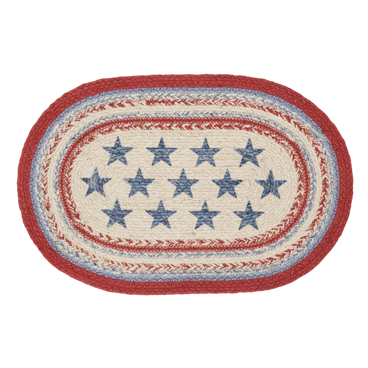 Celebration Dining Table Placemat, Braided Jute, Oval, Red Creme Blue, 12x18, 8 Pack 8 Pack