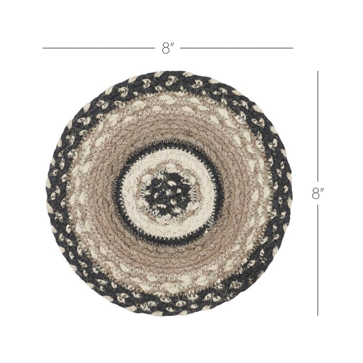 Sawyer Mill, Braided Jute Mat Trivet Placemat, Round, Charcoal Creme, 8 inch, Set of 3