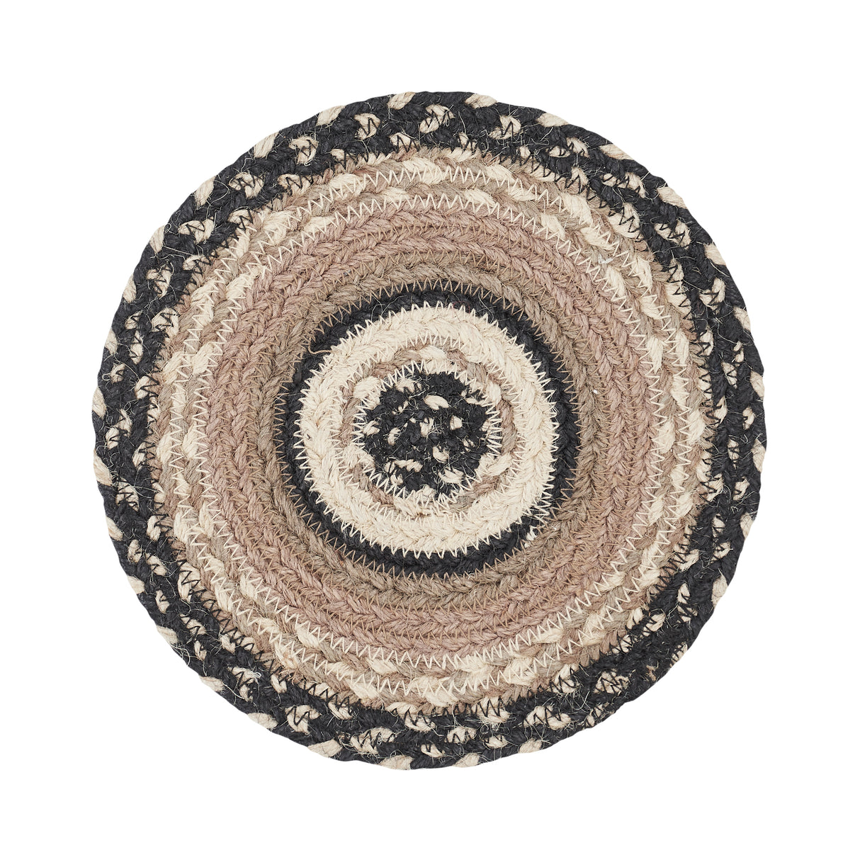 Sawyer Mill, Braided Jute Mat Trivet Placemat, Round, Charcoal Creme, 8 inch, Set of 3