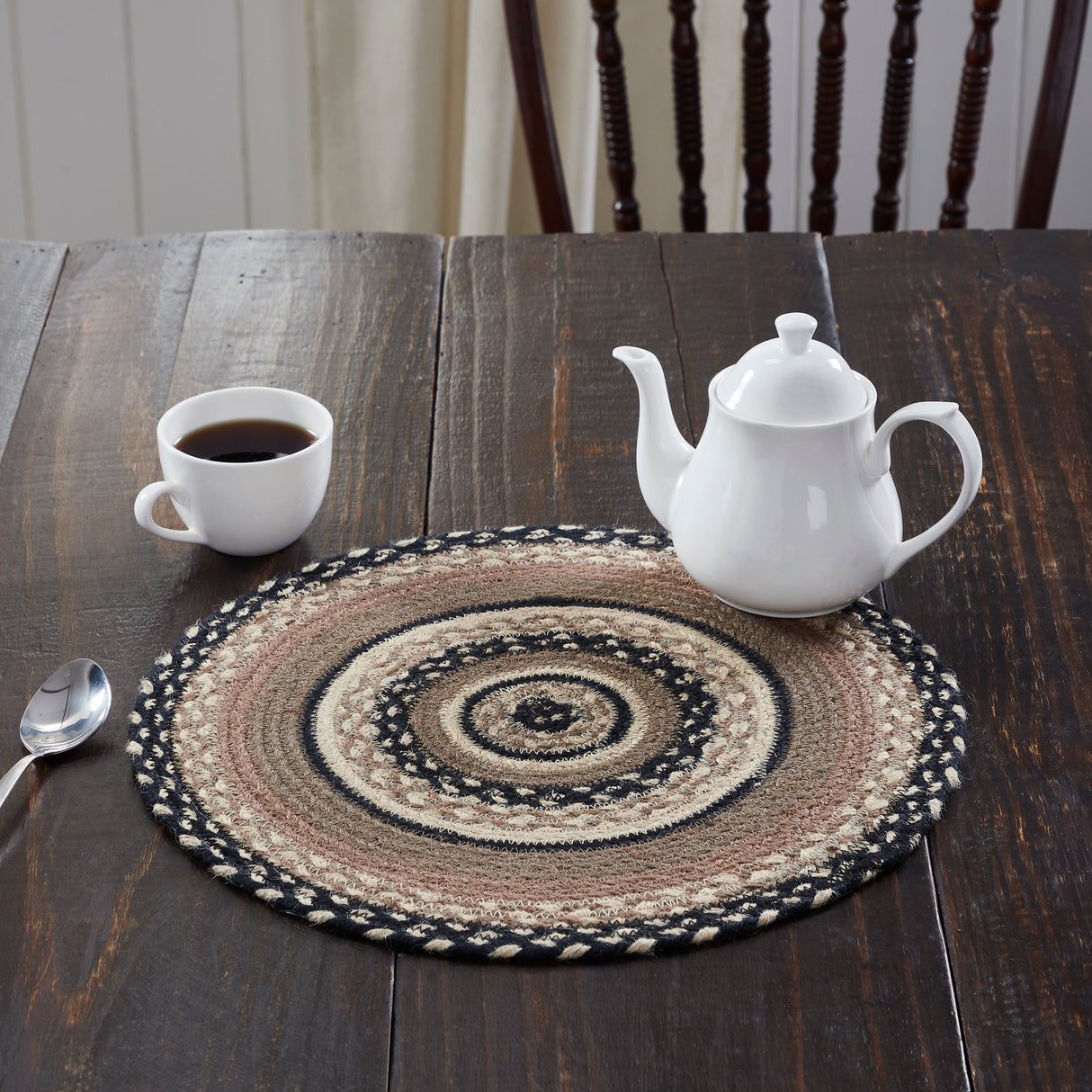 Sawyer Mill, Braided Jute Mat Trivet Placemat, Round, Charcoal Creme, 15 inch, Set of 3