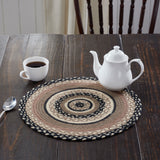 Sawyer Mill, Braided Jute Mat Trivet Placemat, Round, Charcoal Creme, 15 inch, Set of 3