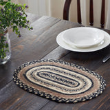 Sawyer Mill, Dining Table Placemat, Braided Jute, Oval, Charcoal Creme, 10x15, 12 Pack 12 Pack