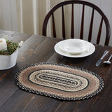 Sawyer Mill, Dining Table Placemat, Braided Jute, Oval, Charcoal Creme, 12x18, 12 Pack 12 Pack