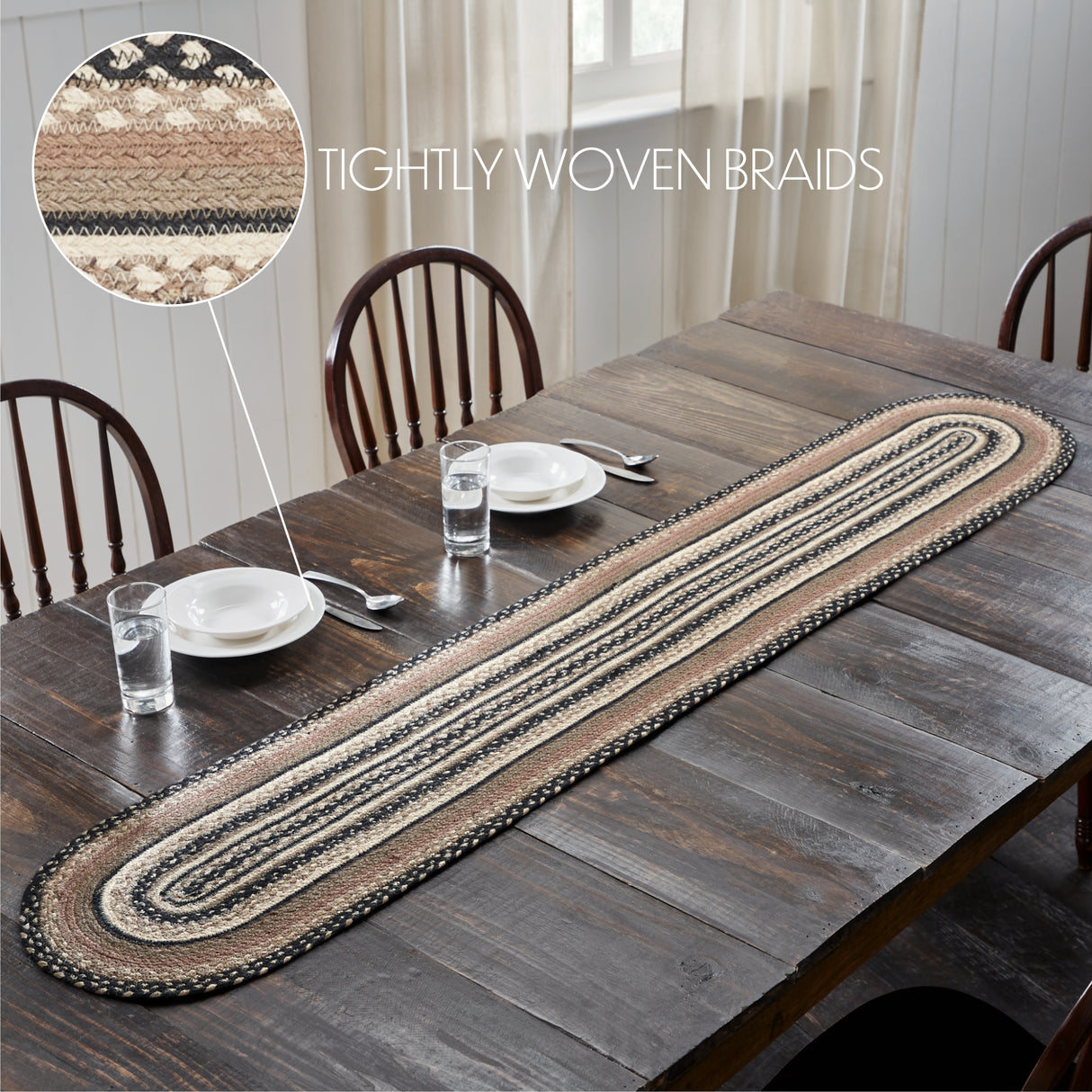 Sawyer Mill Charcoal Creme Asphalt 13x72 Table Runner & 6 pc 10x15 Placemat Set