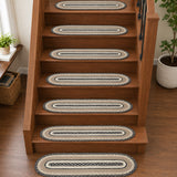 Sawyer Mill Charcoal Creme Jute Stair Tread Oval Latex 8.5x27, Set of 7