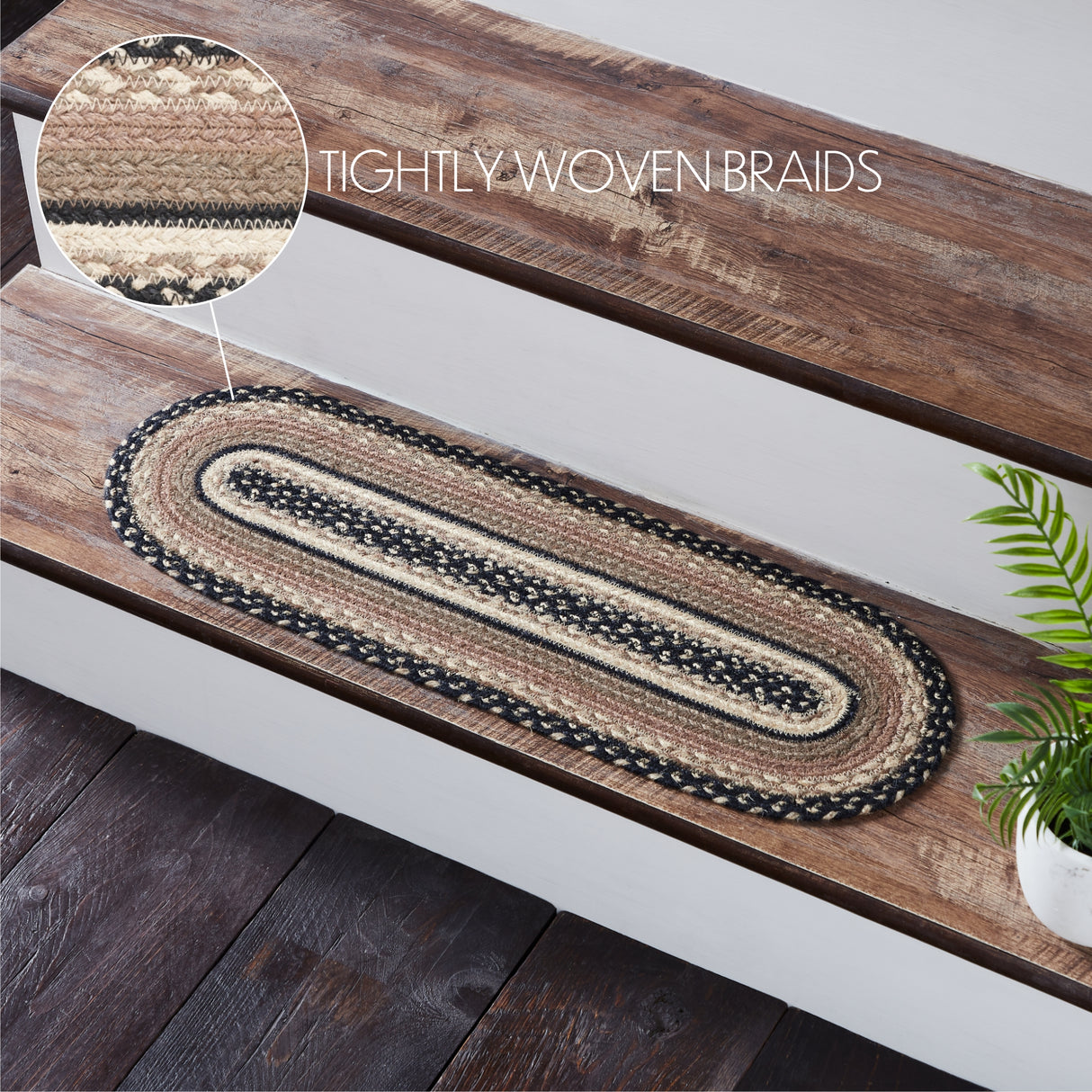 Sawyer Mill Charcoal Creme Jute Stair Tread Oval Latex 8.5x27, Set of 7