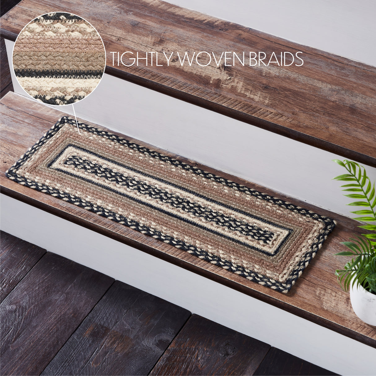 Sawyer Mill Charcoal Creme Jute Stair Tread Rect Latex 8.5x27, Set of 7