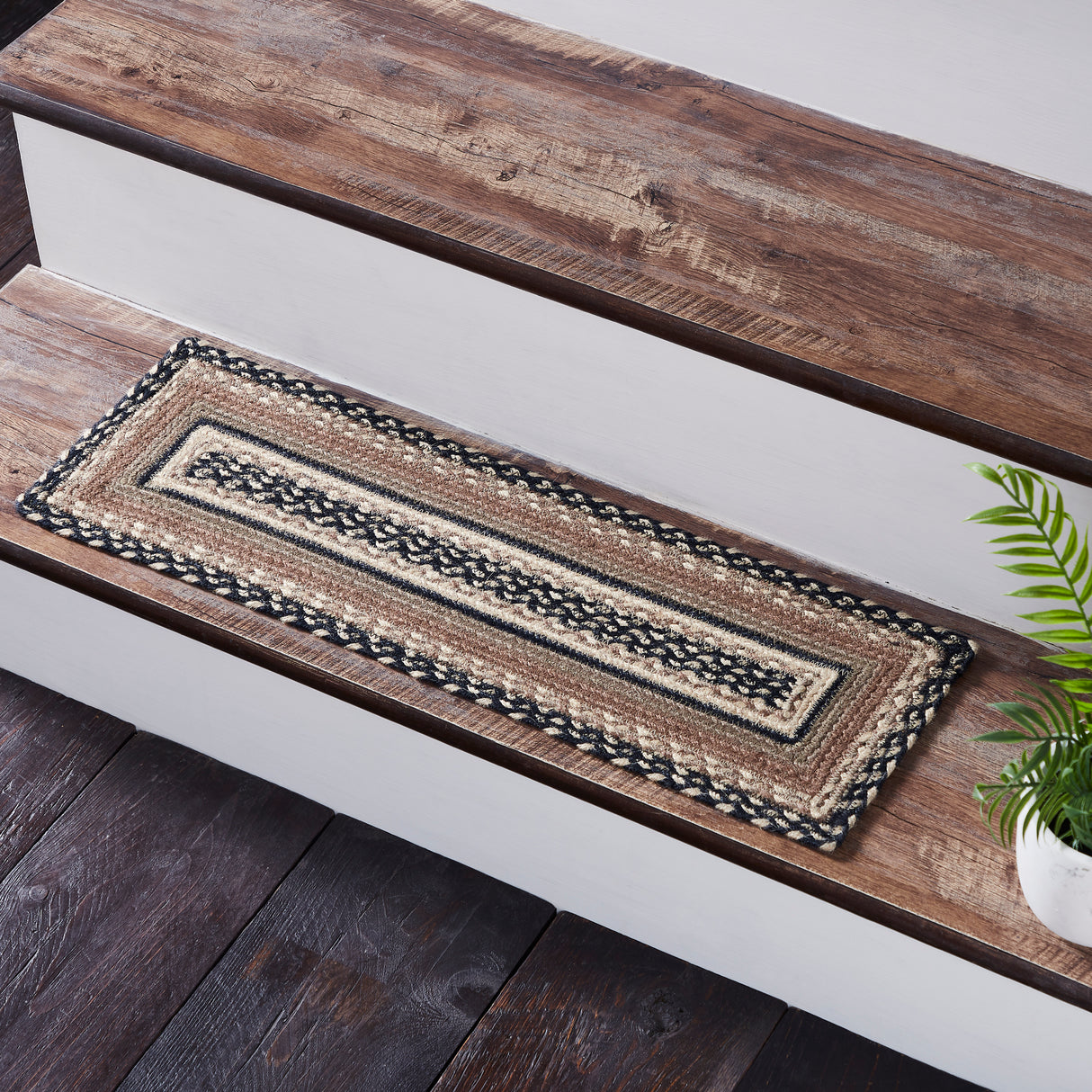 Sawyer Mill Charcoal Creme Jute Stair Tread Rect Latex 8.5x27, Set of 7