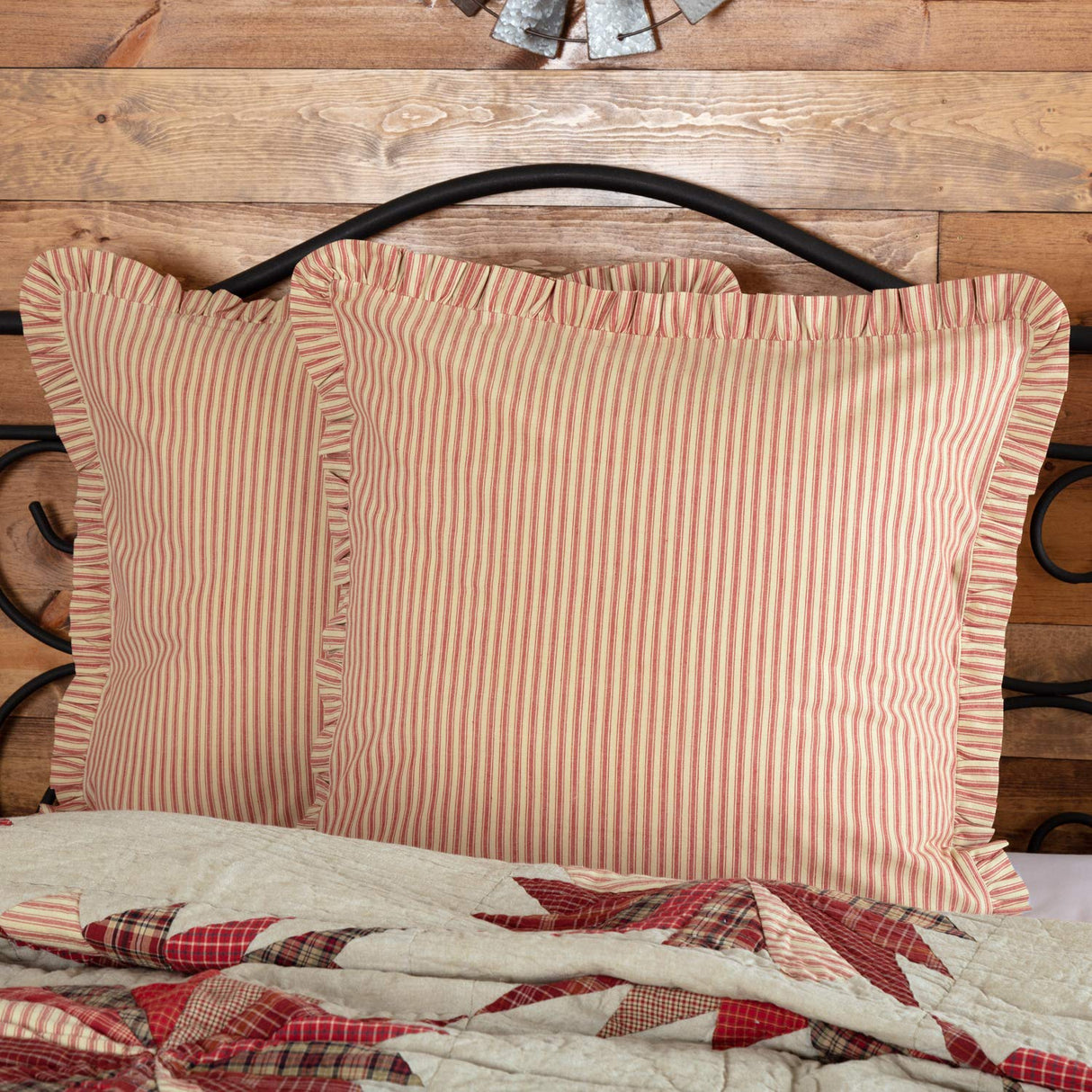 Ozark Red Ticking Stripe Euro Sham Set of 2 26x26