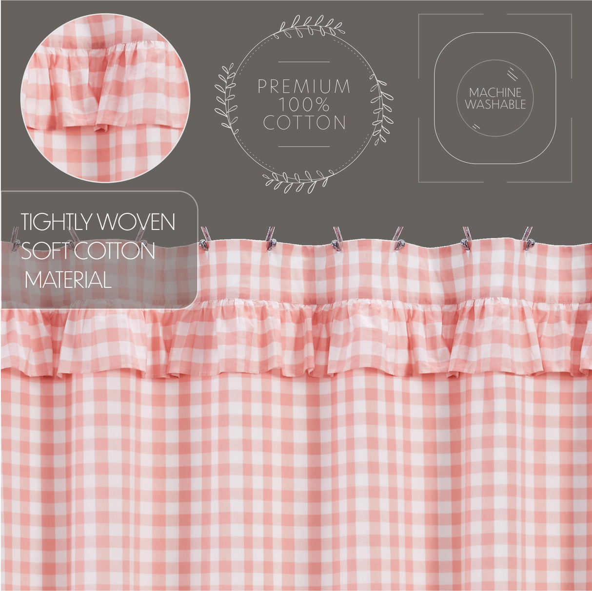 Annie Buffalo Coral Check Ruffled Shower Curtain 72x72