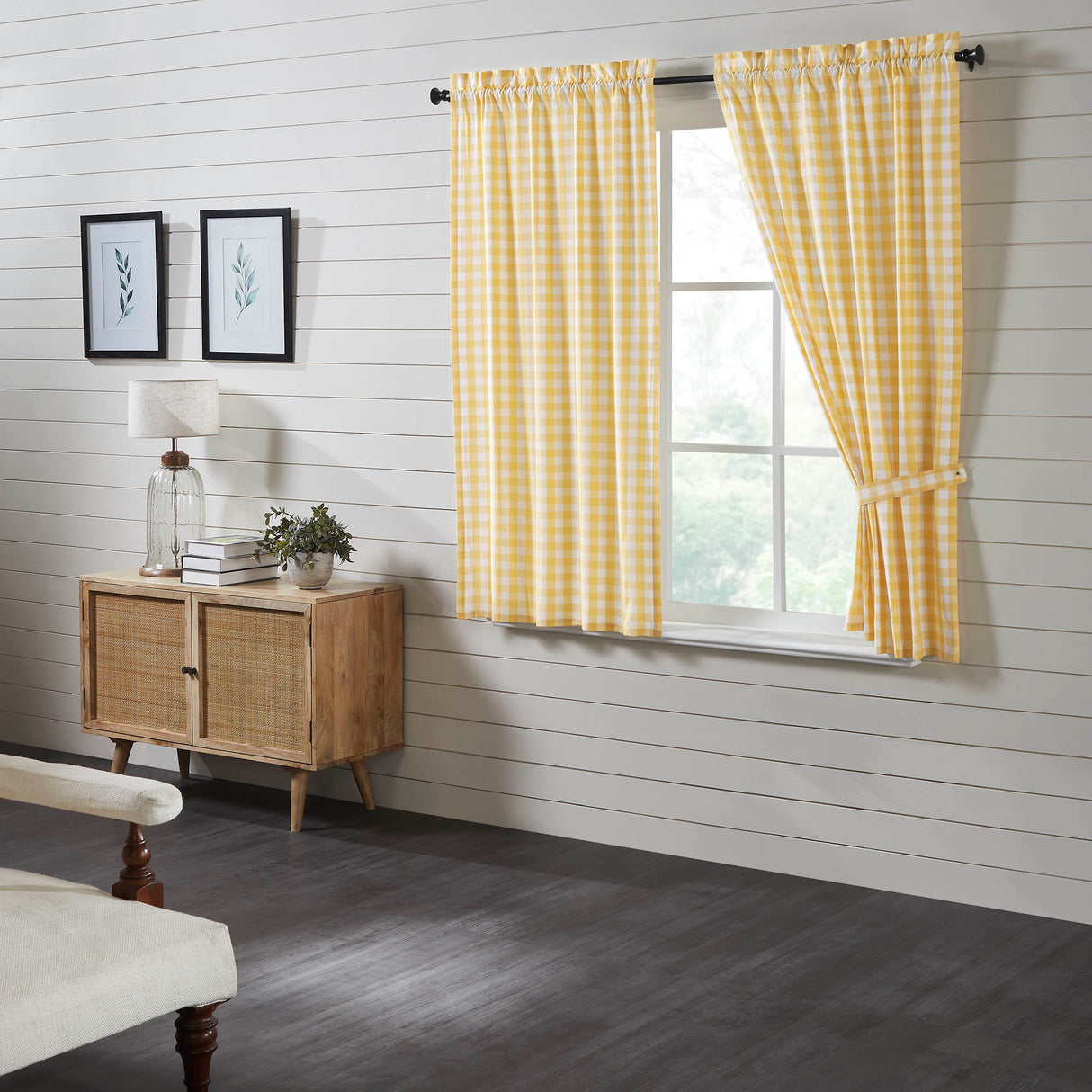 Annie Buffalo Yellow Check Short Panel Set of 2 63x36