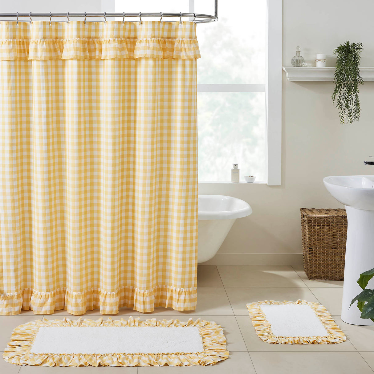 Annie Buffalo Yellow Check Ruffled Shower Curtain 72x72