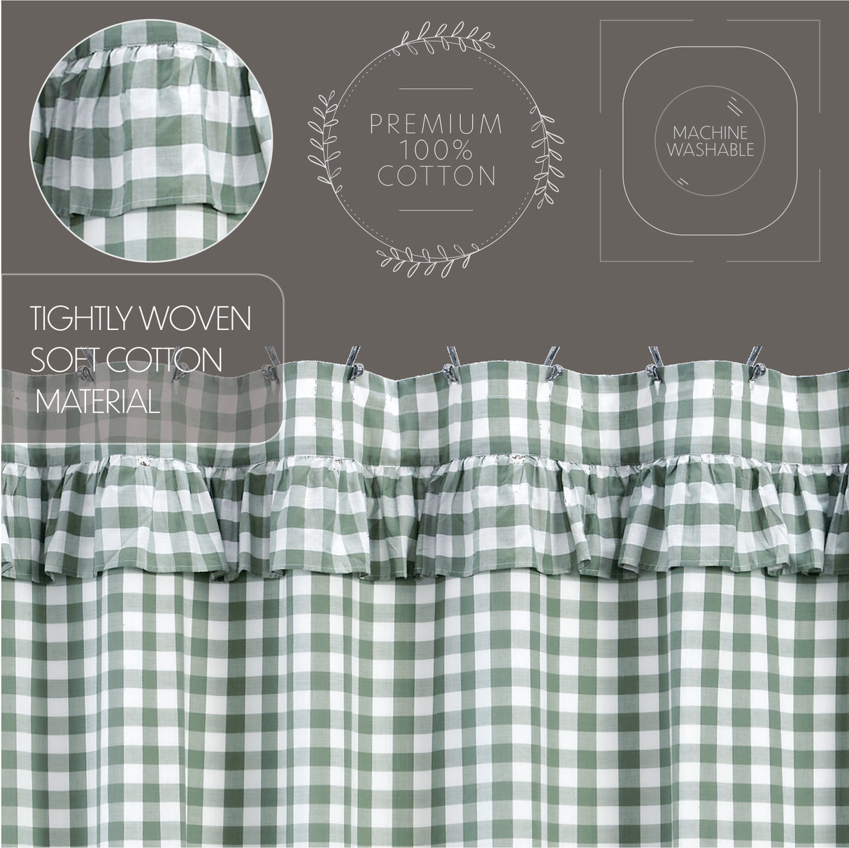 Annie Buffalo Green Check Ruffled Shower Curtain 72x72