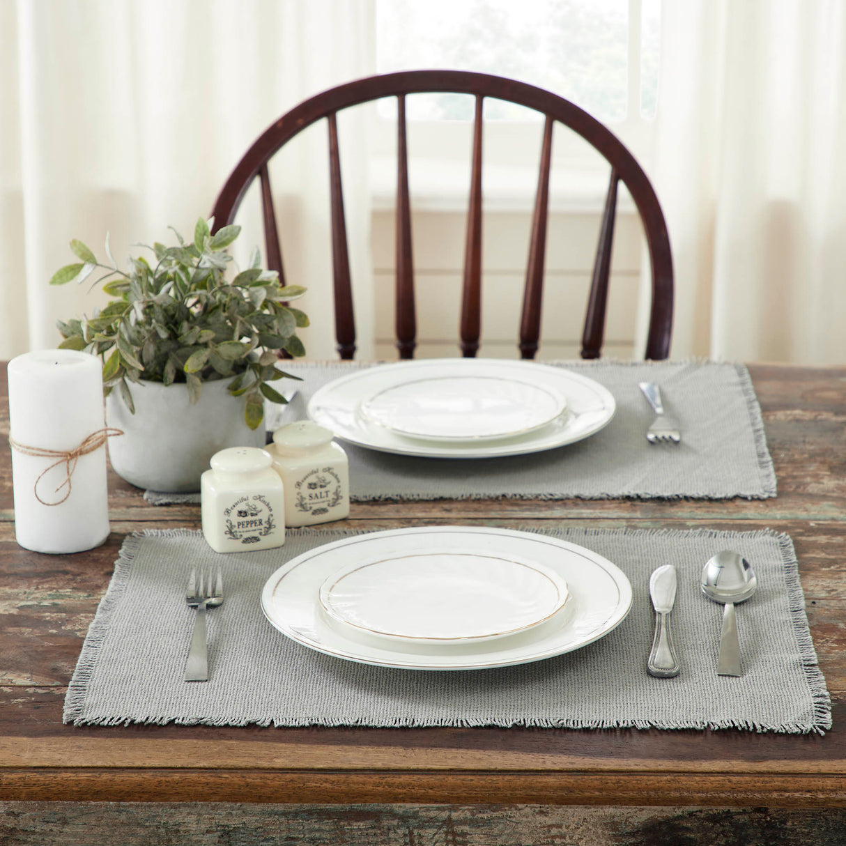 Burlap Dove Grey Placemat Set of 6 Fringed 13x19