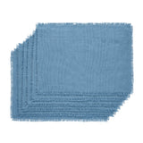 Burlap Blue Placemat Set of 6 Fringed 13x19