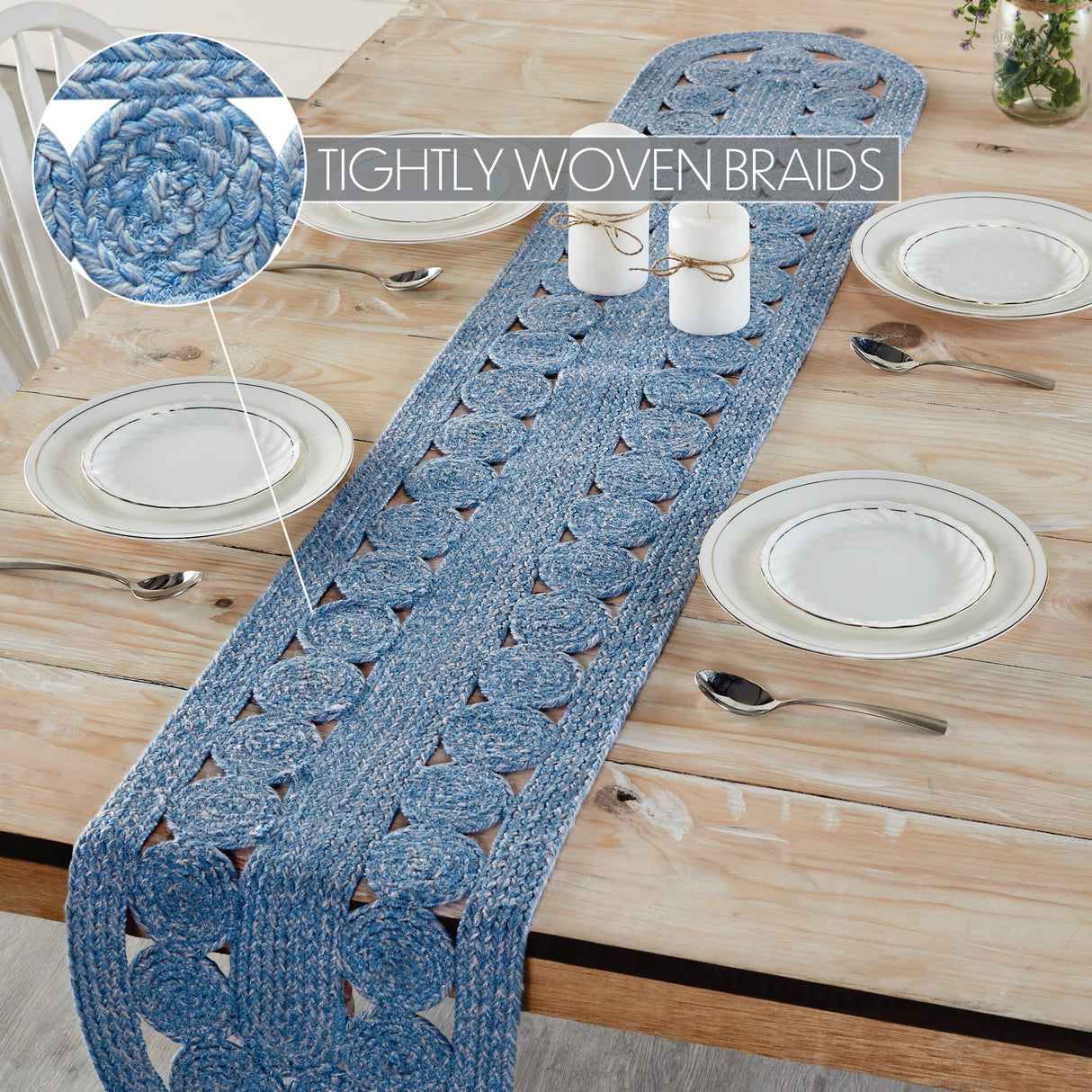 Celeste Steel Blue 12x72 Table Runner & 6 pc 13x19 Placemat Set
