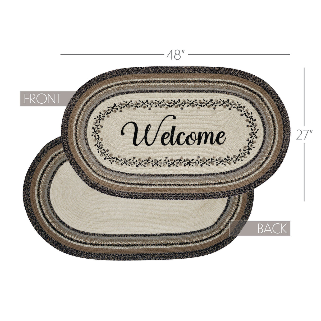Floral Vine Jute Rug Oval Welcome w/ Pad 27x48