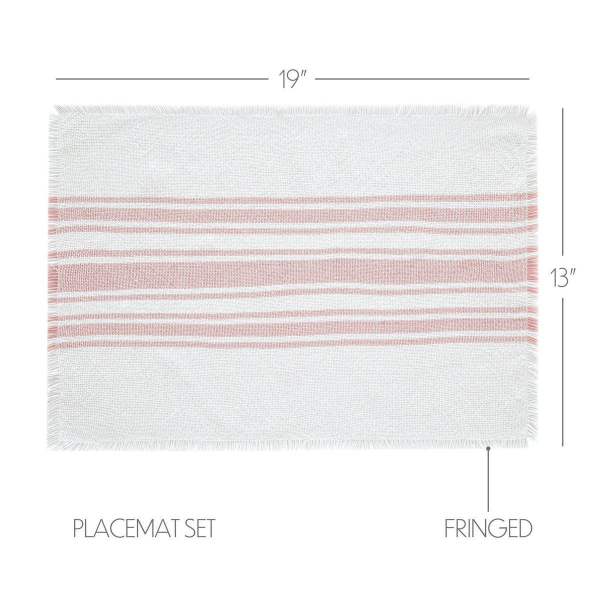 Antique White Stripe Farmhouse 13"x19" Placemat Set of 6 Pink Recycled Plastic (PET) Striped Water-Resistant Rect Kitchen Table Decor, 12 Pack