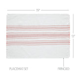 Antique White Stripe Farmhouse 13"x19" Placemat Set of 6 Pink Recycled Plastic (PET) Striped Water-Resistant Rect Kitchen Table Decor, 12 Pack