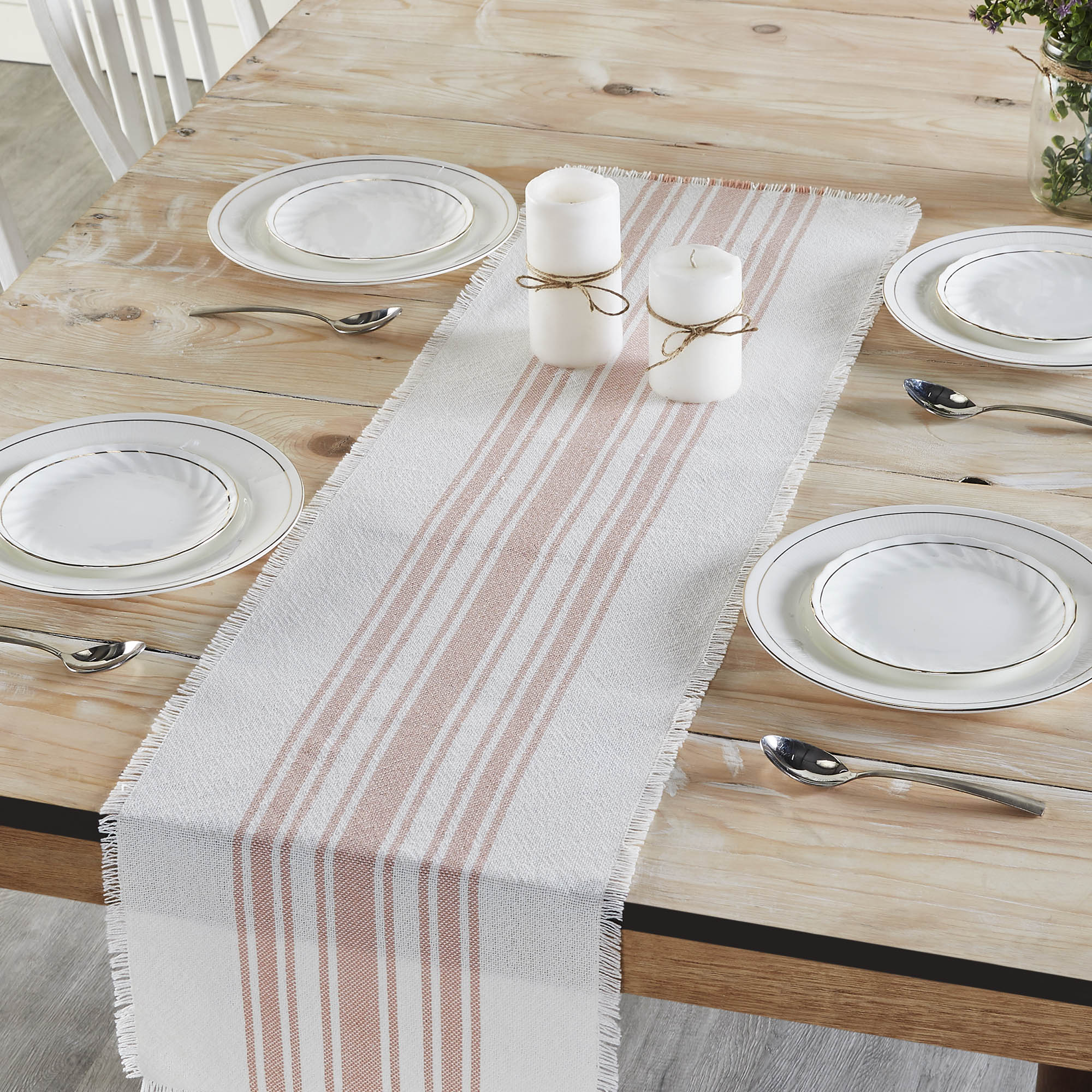 Antique White Stripe Coral Table Runner - Thumbnail 5