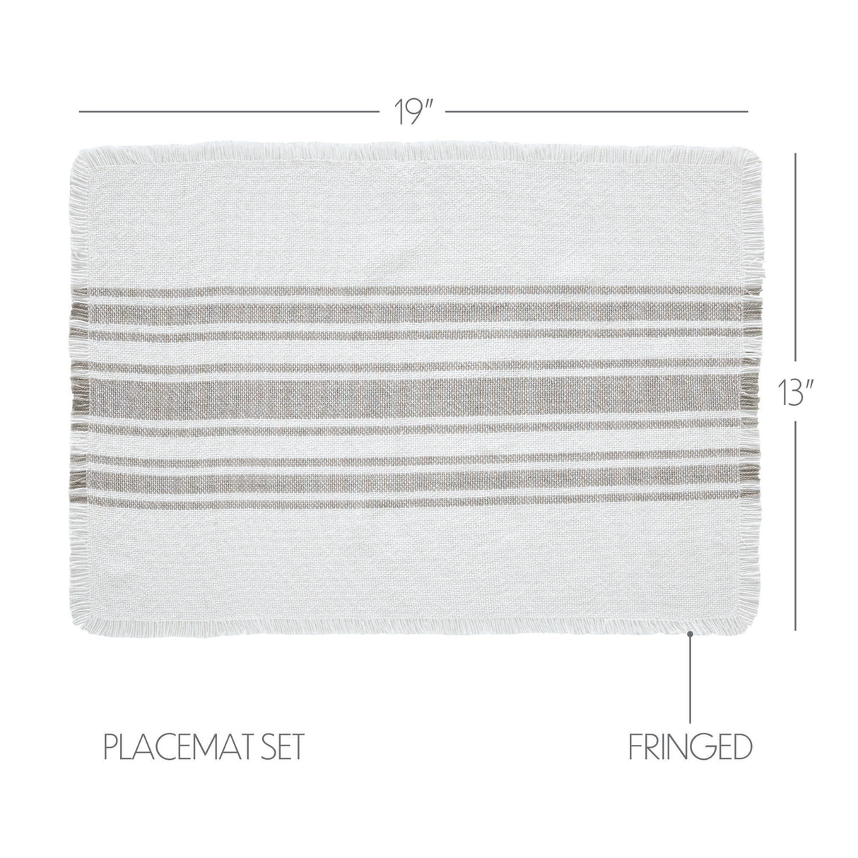 Antique White Stripe Farmhouse 13"x19" Placemat Set of 6 Grey Recycled Plastic (PET) Striped Water-Resistant Rect Kitchen Table Decor, 12 Pack