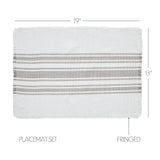 Antique White Stripe Farmhouse 13"x19" Placemat Set of 6 Grey Recycled Plastic (PET) Striped Water-Resistant Rect Kitchen Table Decor, 12 Pack