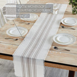 Antique White Stripe Dove Grey 12x72 Table Runner & 6 pc 13x19 Placemat Set