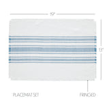 Antique White Stripe Farmhouse 13"x19" Placemat Set of 6 Blue Recycled Plastic (PET) Striped Water-Resistant Rect Kitchen Table Decor, 12 Pack