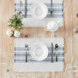 Antique White Stripe Farmhouse 13"x19" Placemat Set of 6 Blue Recycled Plastic (PET) Striped Water-Resistant Rect Kitchen Table Decor, 12 Pack