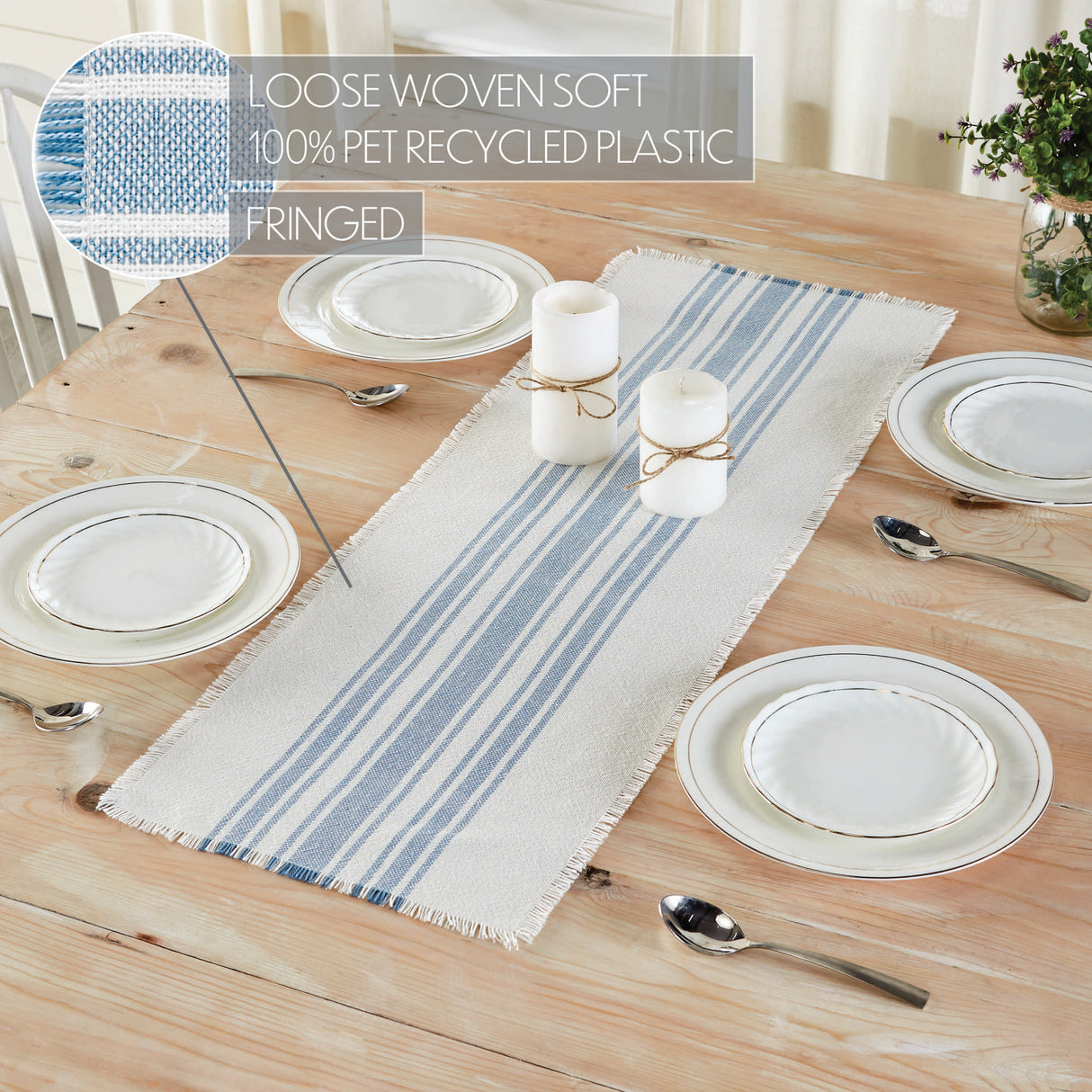 Antique White Stripe Blue Indoor/Outdoor Runner 12x36