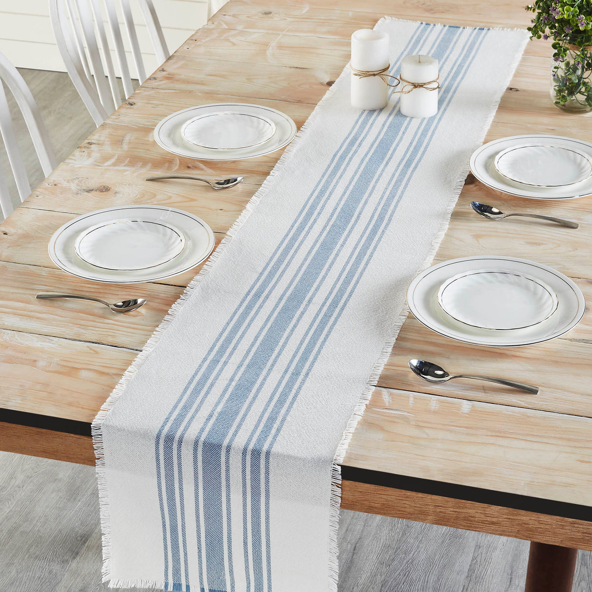 Antique White Stripe Blue Indoor/Outdoor Runner 12x72