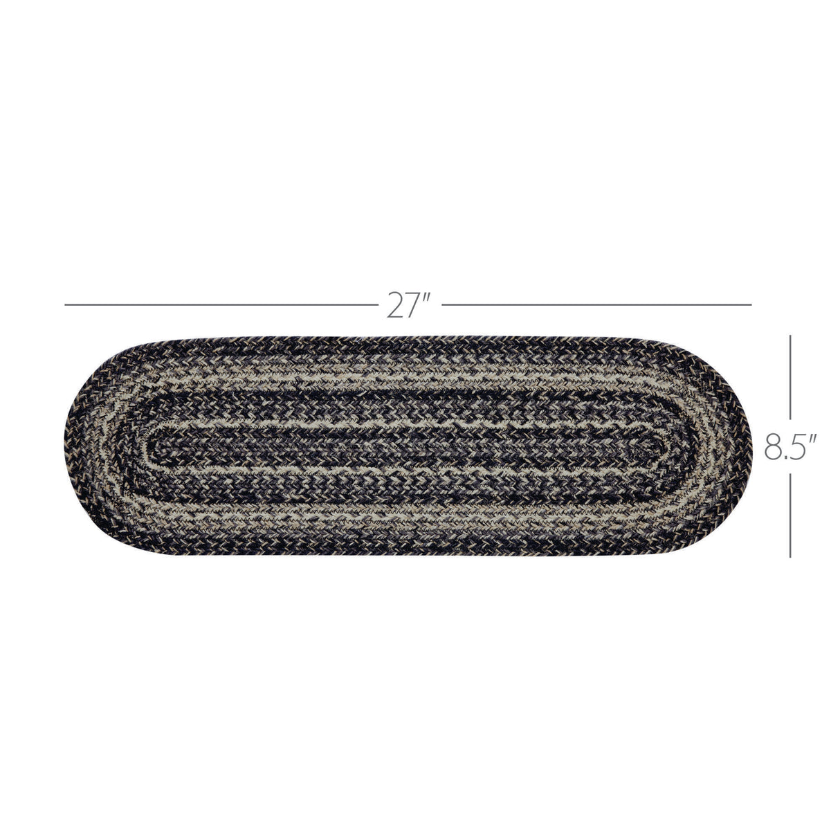 Sawyer Mill Black White Jute Stair Tread Oval Latex 8.5x27