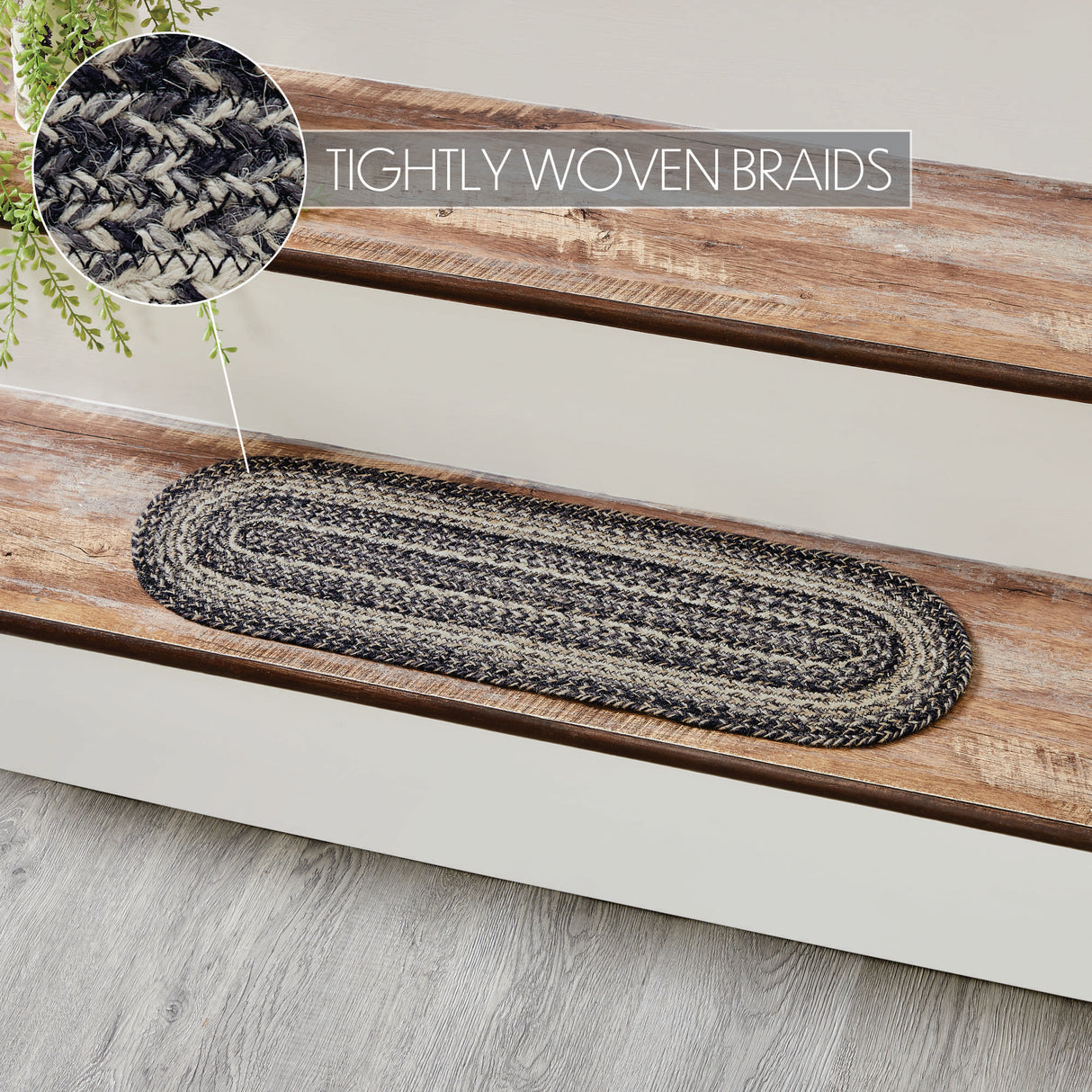 Sawyer Mill Black White Jute Stair Tread Oval Latex 8.5x27, Set of 7