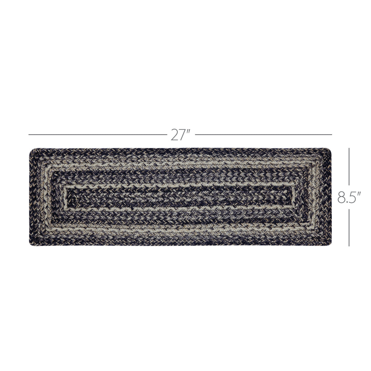 Sawyer Mill Black White Jute Stair Tread Rect Latex 8.5x27, Set of 7