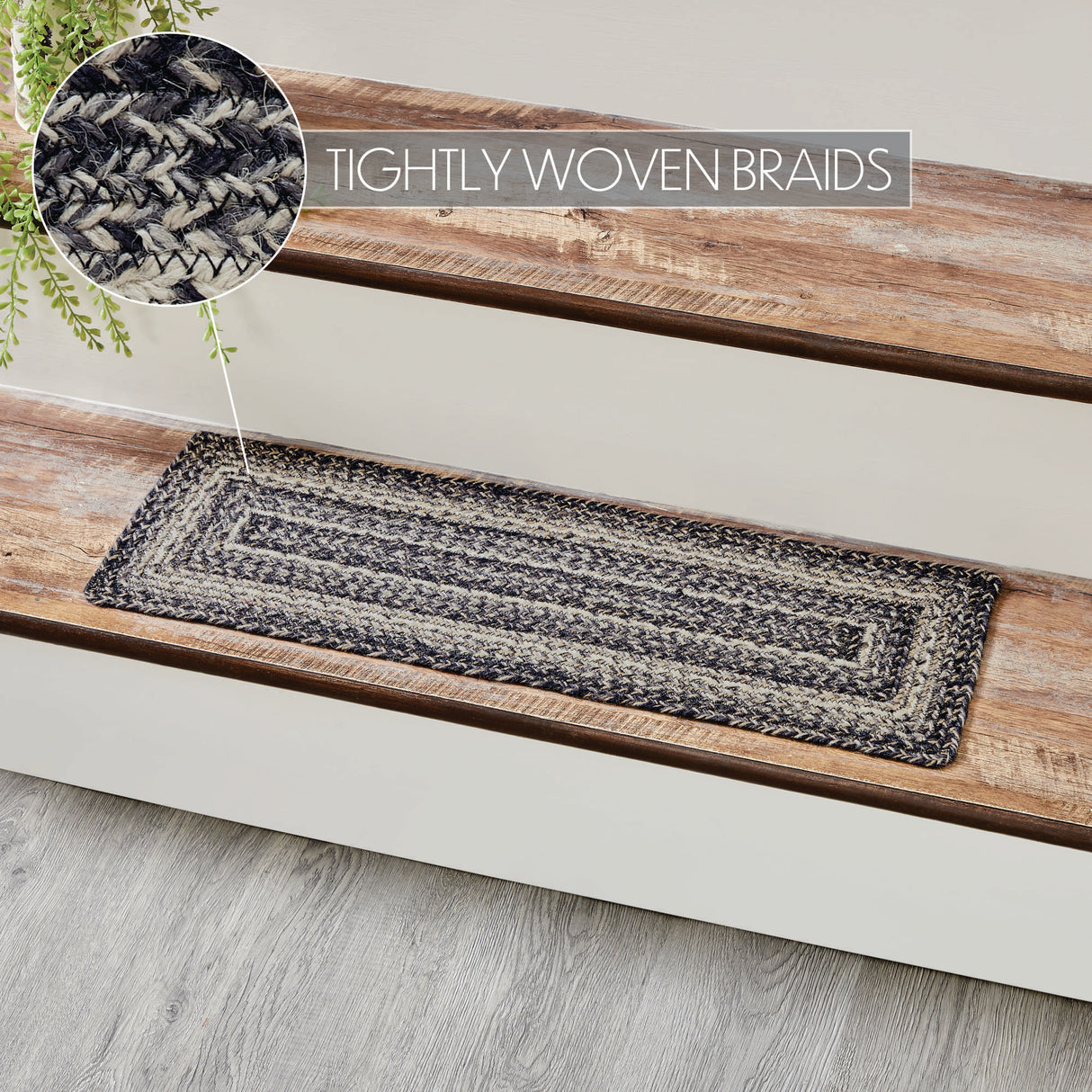 Sawyer Mill Black White Jute Stair Tread Rect Latex 8.5x27, Set of 7