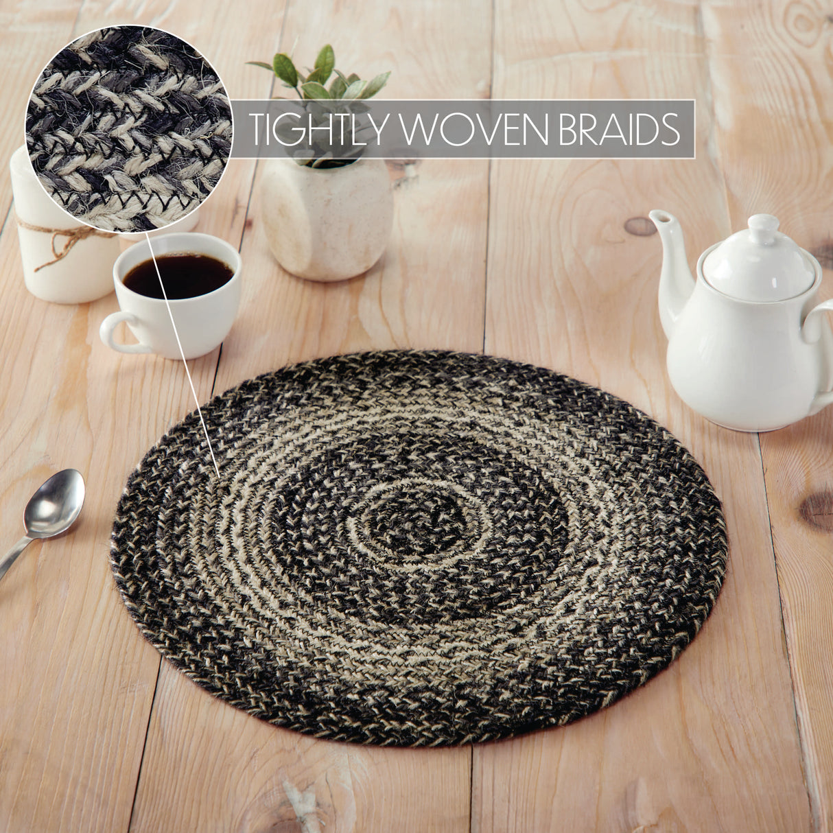 Sawyer Mill Black White Jute Trivet 15 inch Diameter, Set of 3