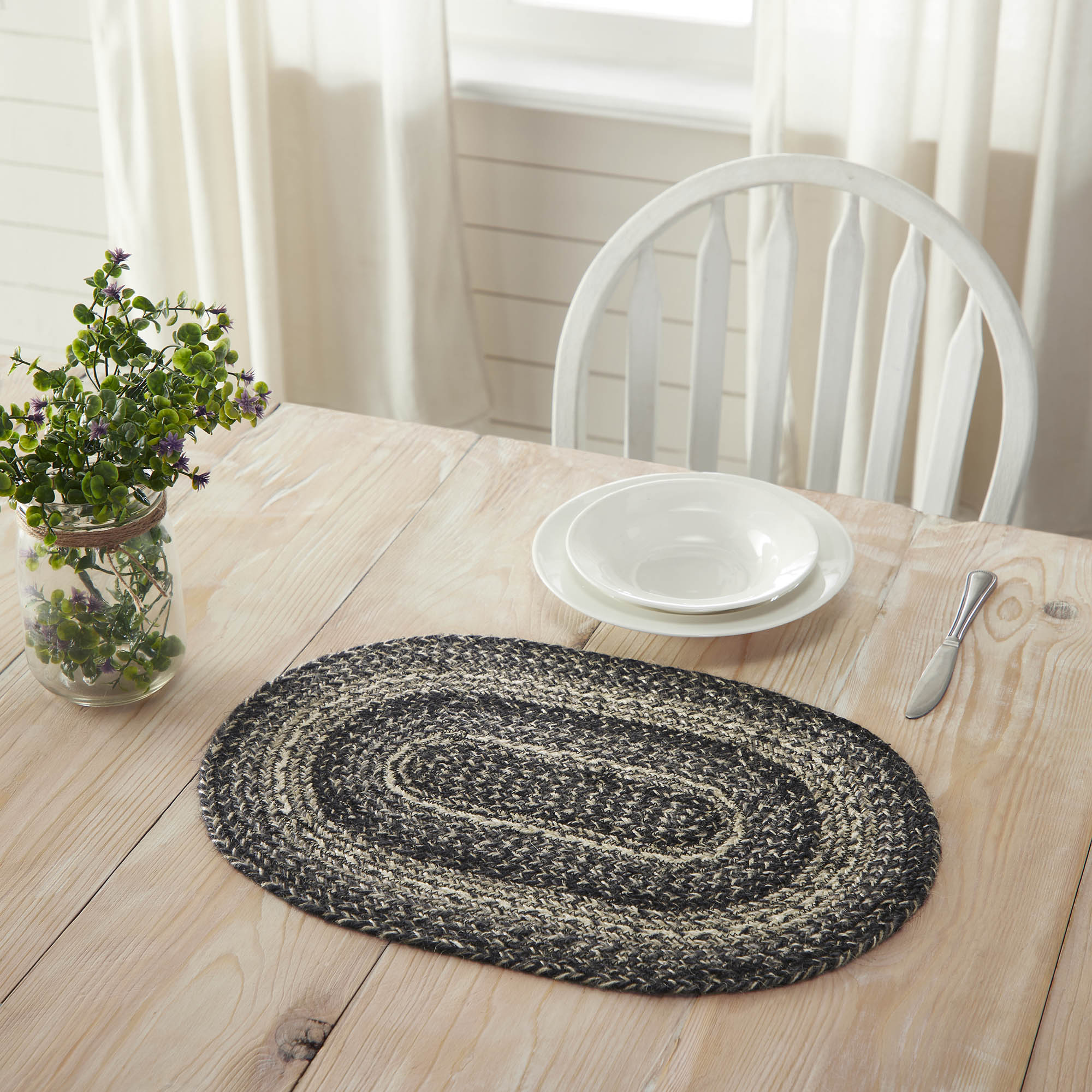 Sawyer Mill Black White Jute Oval Placemat 13x19 – VHC Brands Home