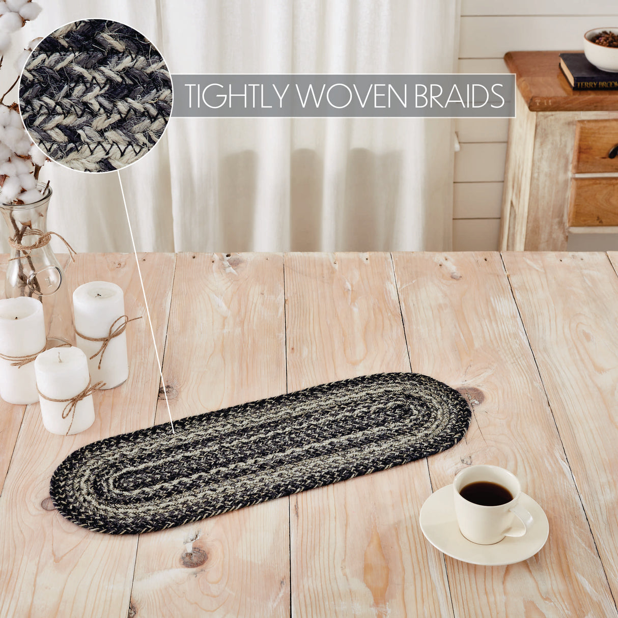 Sawyer Mill Black White Jute Oval Runner 8x24