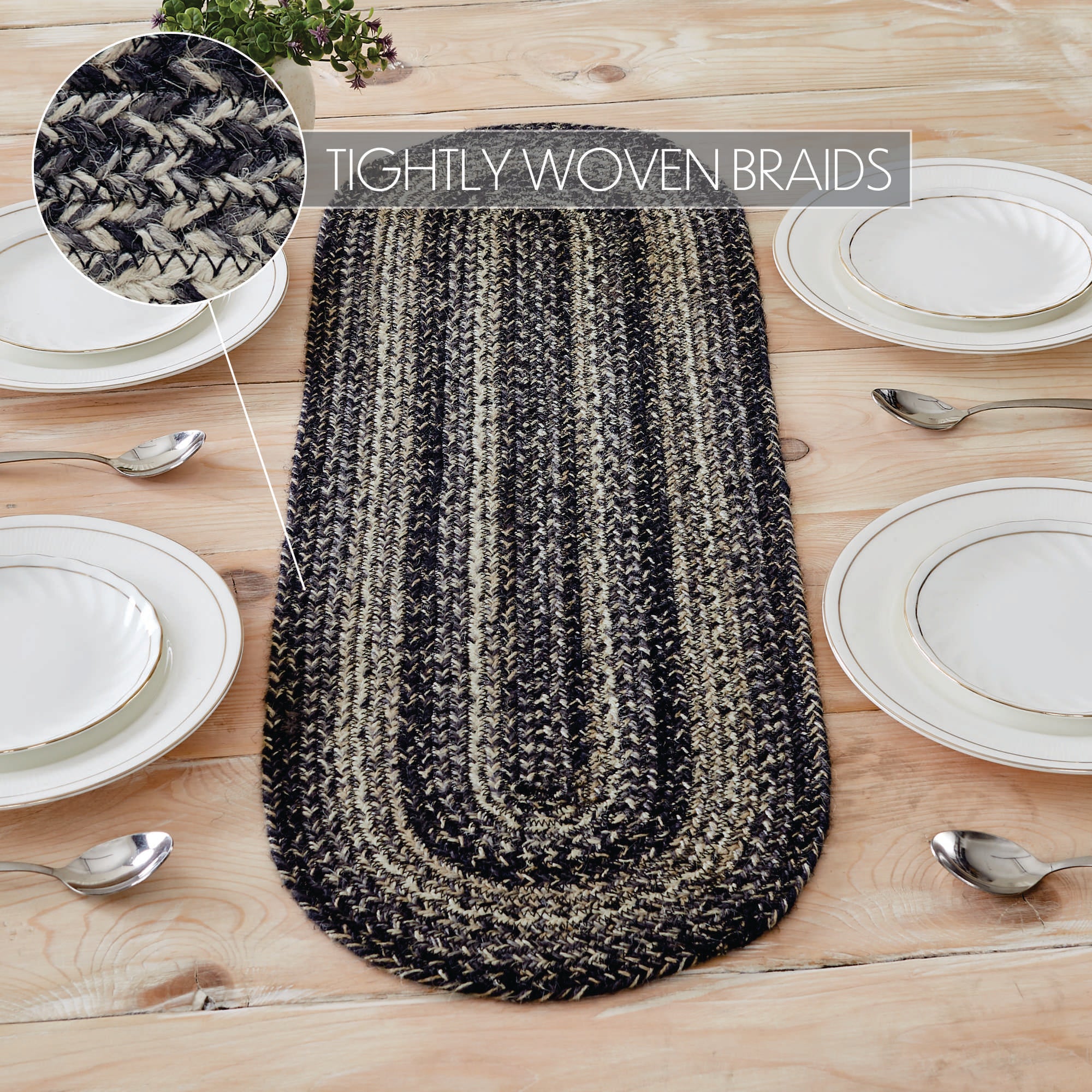 Sawyer Mill Black White Jute Oval Runner 12x36 – VHC Brands Home Decor