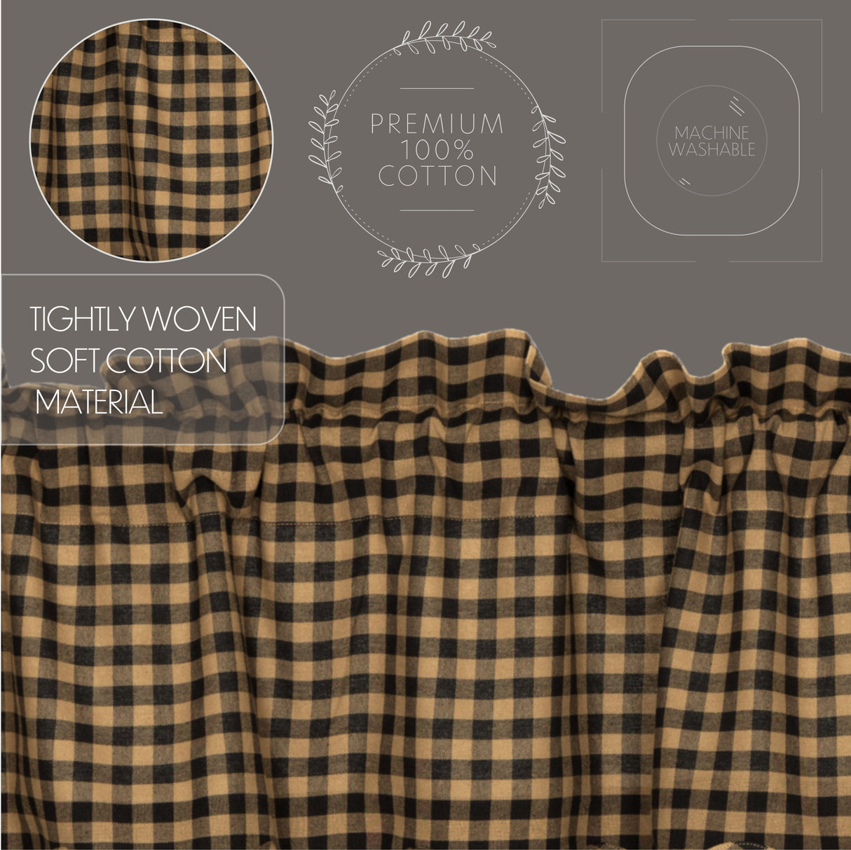 Black Check Blackout Panel Scalloped 84x50