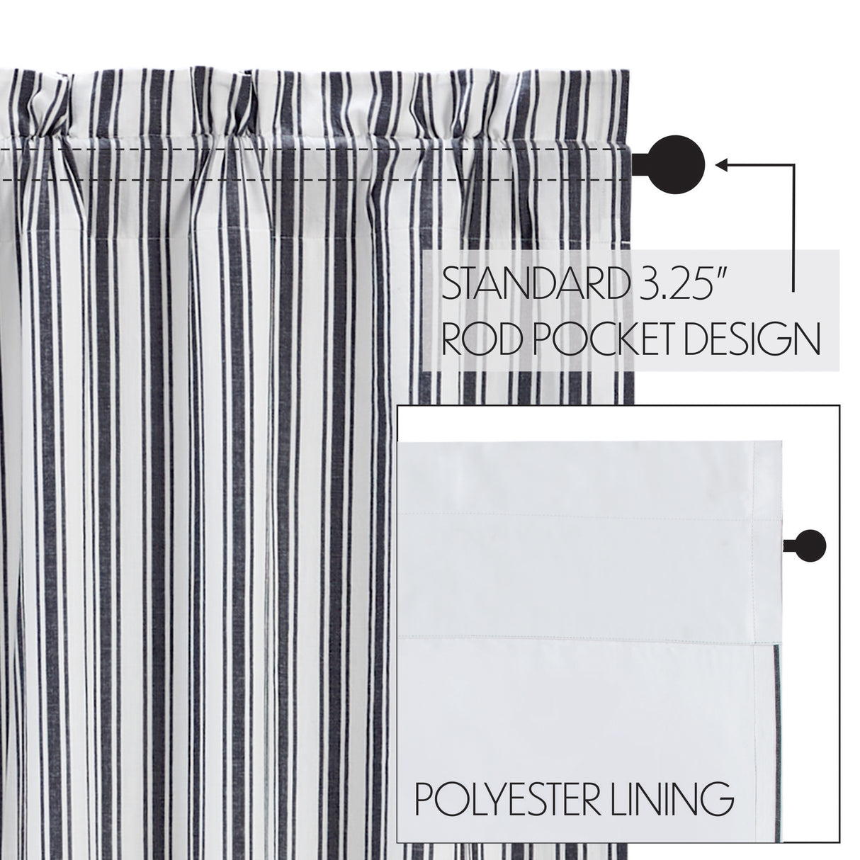 Sawyer Mill Black Ticking Stripe Blackout Panel 84x40